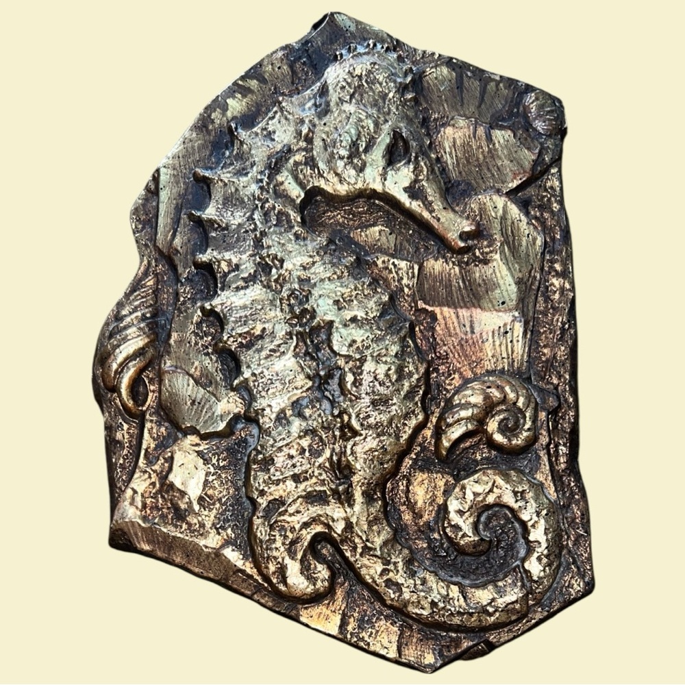 70’s Bronze Seahorse Faux Fossil Wall Art